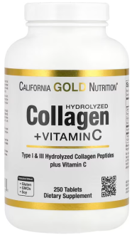 Коллаген + Витамин С, Hydrolyzed Collagen Peptides + Vitamin C, California Gold Nutrition, Тип 1 и 3