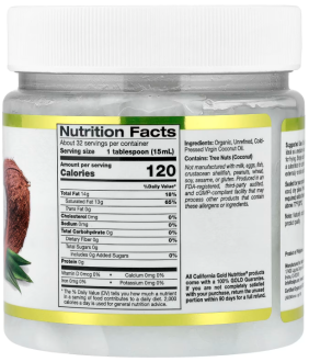 Кокосовое масло, Органик, California Gold Nutrition, Cold-Pressed Organic Virgin Coconut Oil
