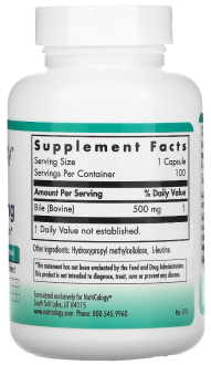 Экстракт бычьей желчи (Ox Bile), Nutricology, 500 мг, 100 капсул