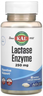 Фермент лактаза, Lactase Enzyme, KAL, 250 мг, 60 капсул