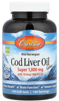 Рыбий жир из печени трески, Carlson Labs,1000мг, 100капсул
