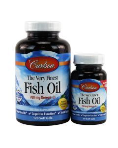 Рыбий жир со вкусом лимона, Fish Oil, Carlson Labs, 700 мг, 120 + 30 капсул