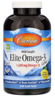 Омега-3, Elite Omega-3, Carlson Labs, вкус лимона, 1600 мг, 240 капсул