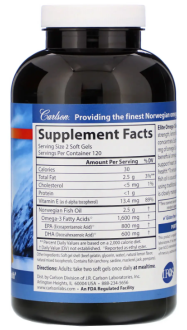 Омега-3, Elite Omega-3, Carlson Labs, вкус лимона, 1600 мг, 240 капсул
