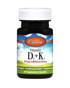 Витамин Д3 и К2, Vitamin D3 + K2, Carlson Labs, 30 капсул