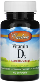 Витамин Д, Vitamin D, Carlson Labs, 1000 МЕ, 60 гелевых капсул