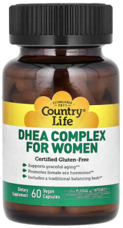 Дегидроэпиандростерон, ДГЭА 25 mg для женщин, DHEA, Country Life, 60 капсул