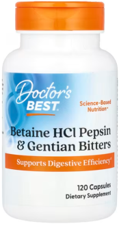 Бетаина гидрохлорид + пепсин, Doctor's Best, 120 капс.