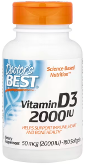 Витамин Д3, Doctor's Best, 2000 МЕ, 180 капсул