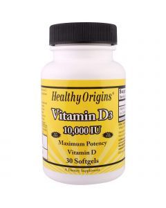 Витамин D3, Vitamin D3, Healthy Origins, 10000 МЕ, 30 кап.