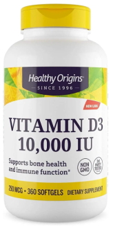 Витамин Д3, Healthy Origins, 10 000 МЕ, 360 капсул