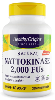 Наттокиназа, Nattokinase 2,000 FU's, Healthy Origins, 100 мг, 60 капсул