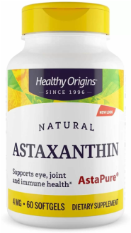 Астаксантин, Astaxanthin, Healthy Origins, 4 мг, 60 гелевых капсул