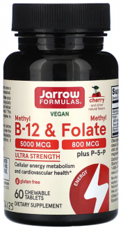 Метилфолат и метил B-12, Methyl B-12 & Methyl Folate, Jarrow Formulas, вишня, 60 леденцов