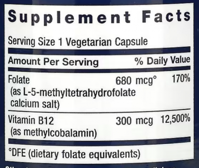 Фолиевая кислота и В12, Folate & Vitamin B12, Life Extension, 90 капсул