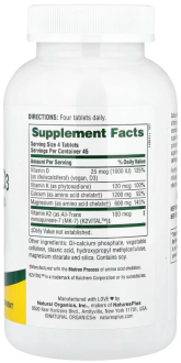 Кальций, магний и витамин D3, Cal/Mag/Vit D3, Vitamin K2, Nature's Plus, 180 таблеток