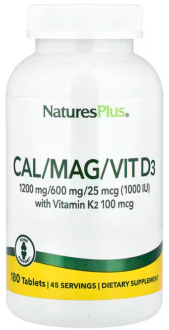 Кальций, магний и витамин D3, Cal/Mag/Vit D3, Vitamin K2, Nature's Plus, 180 таблеток