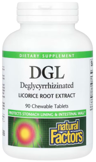 Корень солодки DGL, Natural Factors, 90 таблеток