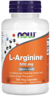 Аргинин, L-Arginine, Now Foods, 500 мг, 100 капсул