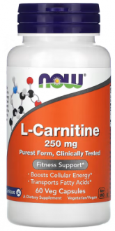 Л карнитин, L-Carnitine, Now Foods, 250 мг, 60 капсул