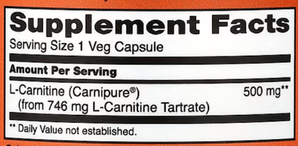 Л карнитин тартрат, L-Carnitine, Now Foods, 500 мг 60 капсул