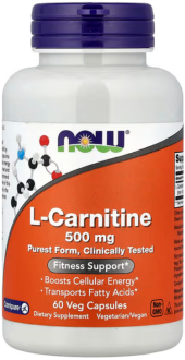 Л карнитин тартрат, L-Carnitine, Now Foods, 500 мг 60 капсул