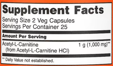 Ацетил Л карнитин, Acetyl-L Carnitine, Now Foods, 500 мг, 50 капсул