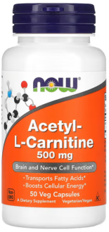 Ацетил Л карнитин, Acetyl-L Carnitine, Now Foods, 500 мг, 50 капсул