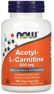 Ацетил карнитин, Acetyl-L Carnitine, Now Foods, 500 мг, 100 капсул