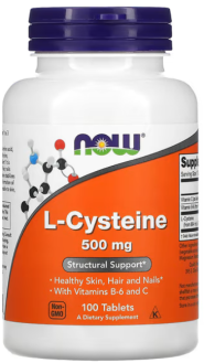 Цистеин, L-Cysteine, Now Foods, 500 мг, 100 таблеток