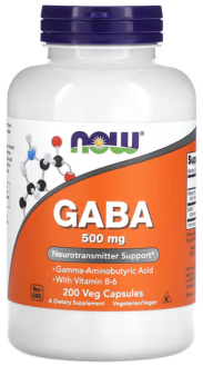 ГАМК природный успокаивающий эффект, GABA, Now Foods, 200 капсул