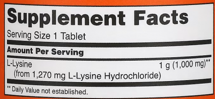 Лизин, L-Lysine, Now Foods, 1000 мг, 100 таблеток