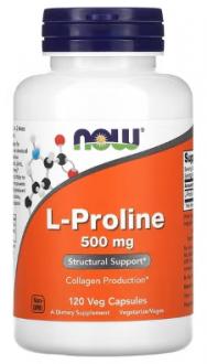 Пролин, L-Proline, Now Foods, 500 мг, 120 капсул