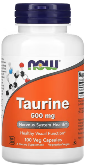 Таурин, Taurine, Now Foods, 500 мг, 100 капсул