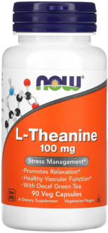 Теанин, L-Theanine, Now Foods, 100 мг, 90 капсул