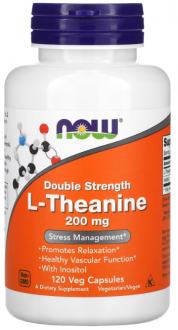 Теанин, L-Theanine, двойная сила, Now Foods, 200 мг, 120 кап.