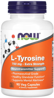 Тирозин, L-Tyrosine, Now Foods, 750 мг, 90 капсул