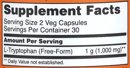 Триптофан, L-Tryptophan, Now Foods, 500 мг, 60 капсул