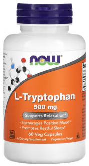 Триптофан, L-Tryptophan, Now Foods, 500 мг, 60 капсул