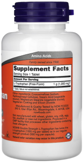 Триптофан (L-Tryptophan), Now Foods, 1000 мг, 60 таблеток