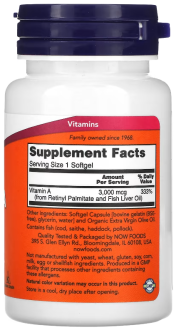 Витамин А, Vitamin A , Now Foods, 10000 МЕ, 100 капсул