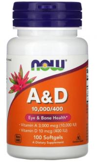 Витамин А и Д, A&D Now Foods, 10000/400 МЕ