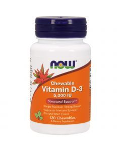 Витамин Д3, Vitamin D-3, Now Foods, мята, 5000 МЕ, 120 жевательных таблеток
