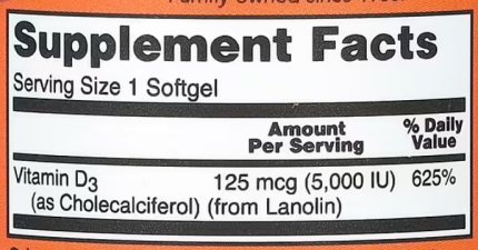 Витамин Д3, Vitamin D-3, Now Foods, 5000 МЕ, 240 капсул