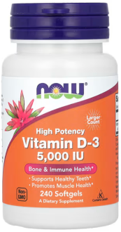 Витамин Д3, Vitamin D-3, Now Foods, 5000 МЕ, 240 капсул
