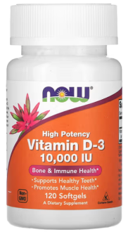 Витамин Д3, Vitamin D-3, Now Foods, 10 000 МЕ, 120 капсул.