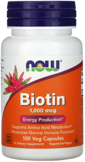 Биотин, Biotin, Now Foods, 1000 мкг, 100 капсул