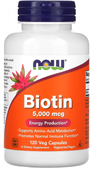 Биотин, Biotin, Now Foods, 5000 мкг, 120 капсул