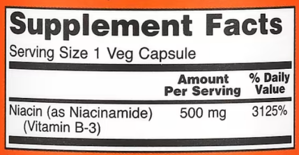 Ниацинамид, витамин В-3, Niacinamide, Now Foods, 500 мг, 100 капсул