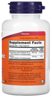 Пантотеновая кислота, Pantothenic Acid, Now Foods, 500 мг, 100 капсул